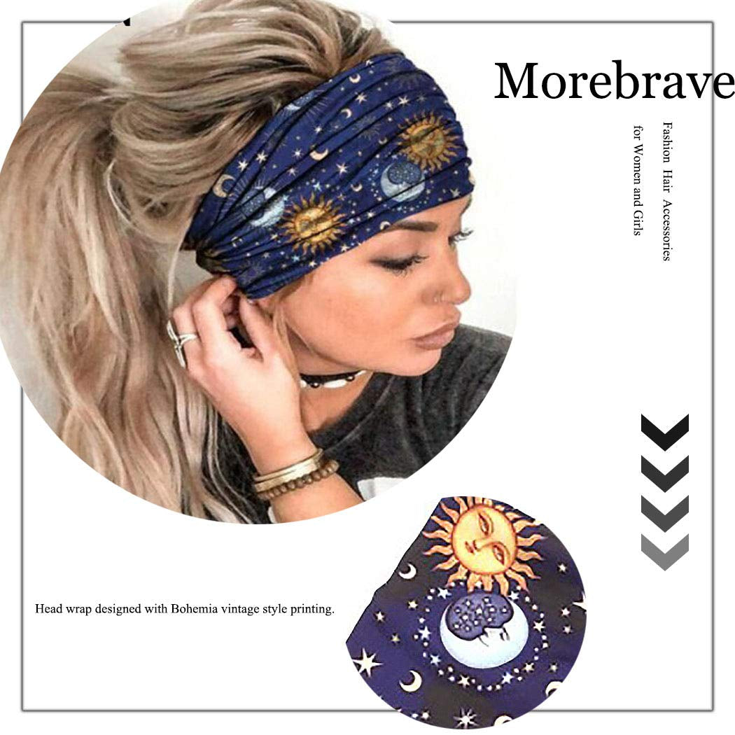 Morebrave Boho Headband Wide Turban Head Wraps Stretchy Head Bands Vintage Hairbands Butterfly Head Scarves Hair Accessories for Women and Girls Pack of 3 Apparel & Accessories > Clothing Accessories > Bandanas & Headties Morebrave   