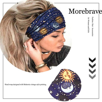Morebrave Boho Headband Wide Turban Head Wraps Stretchy Head Bands Vintage Hairbands Butterfly Head Scarves Hair Accessories for Women and Girls Pack of 3 Apparel & Accessories > Clothing Accessories > Bandanas & Headties Morebrave   