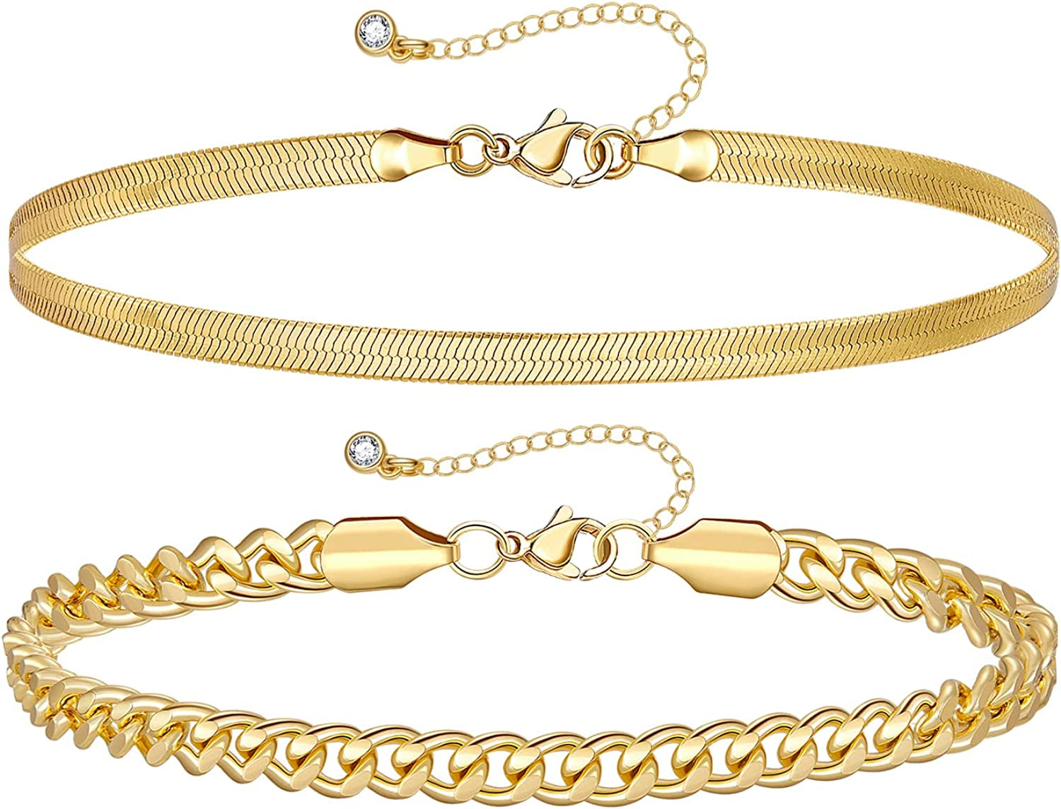 Kissyan Gold Layered Ankle Bracelets for Women, Dainty 14K Gold Plated Layering Anklets Set Adjustable Fashion Cuban Link Snake Tennis Chain Ankles Summer Beach Foot Jewelry Gifts for Women Girls Apparel & Accessories > Jewelry > Anklets KissYan A-Gold  