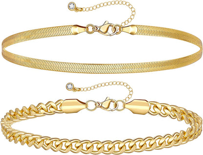 Kissyan Gold Layered Ankle Bracelets for Women, Dainty 14K Gold Plated Layering Anklets Set Adjustable Fashion Cuban Link Snake Tennis Chain Ankles Summer Beach Foot Jewelry Gifts for Women Girls Apparel & Accessories > Jewelry > Anklets KissYan A-Gold  