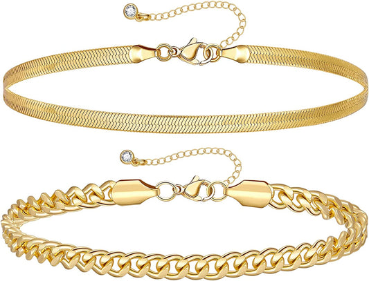 Kissyan Gold Layered Ankle Bracelets for Women, Dainty 14K Gold Plated Layering Anklets Set Adjustable Fashion Cuban Link Snake Tennis Chain Ankles Summer Beach Foot Jewelry Gifts for Women Girls Apparel & Accessories > Jewelry > Anklets KissYan A-Gold  