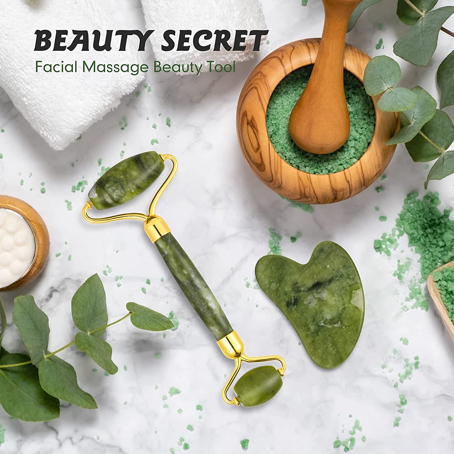 Jade Roller & Gua Sha Set, Face Roller, Cotify Anti-Aging Facial Roller, Natural Green Jade Beauty Massager Tool, Skin Care Tool for Face, Neck, Eye to Reduce Wrinkles and Relax Body Muscles Health & Beauty > Personal Care > Cosmetics > Cosmetic Tools > Skin Care Tools COTIFY   