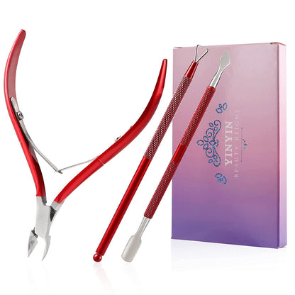 Cuticle Trimmer with Cuticle Pusher -YINYIN Cuticle Remover Cuticle Nippers Professional Stainless Steel Cuticle Pusher and Cutter Clippers Durable Pedicure Manicure Tools for Fingernails and Toenails Health & Beauty > Personal Care > Cosmetics > Cosmetic Tools > Nail Tools YINYIN Red  