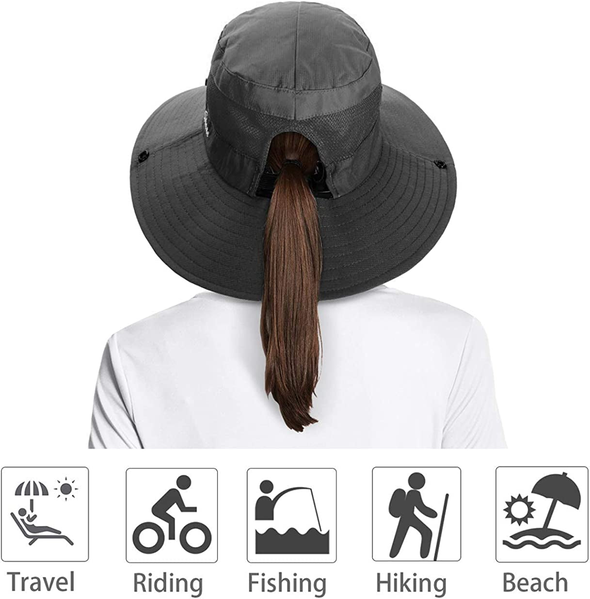 IYEBRAO 2 Pack Womens Ponytail Sun Hat UV Protection Bucket Hats Foldable Wide Brim Summer Boonie Beach Cap Fishing Hiking Apparel & Accessories > Clothing Accessories > Hats 29 IYEBRAO   
