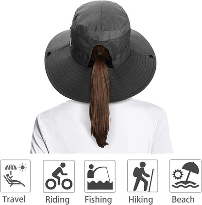 IYEBRAO 2 Pack Womens Ponytail Sun Hat UV Protection Bucket Hats Foldable Wide Brim Summer Boonie Beach Cap Fishing Hiking Apparel & Accessories > Clothing Accessories > Hats 29 IYEBRAO   