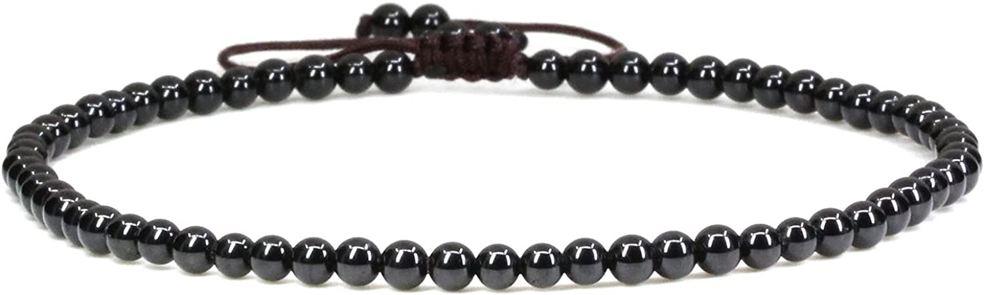 Keleny Natural Gemstone 4Mm round Bead Charm Stretch Anklet for Women Brown Rope Adjustable 8.6-11 Inch Apparel & Accessories > Jewelry > Anklets Kelenystones Black Tourmaline  