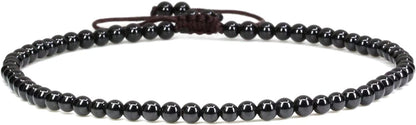 Keleny Natural Gemstone 4Mm round Bead Charm Stretch Anklet for Women Brown Rope Adjustable 8.6-11 Inch Apparel & Accessories > Jewelry > Anklets Kelenystones Black Tourmaline  