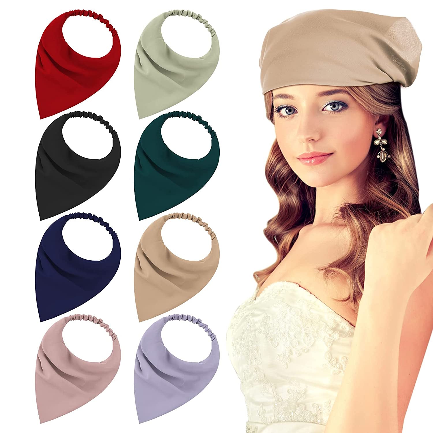 Molain 8Pcs Hair Scarf Bandanas for Women Solid Color Bandana Headband Chiffon Boho Hair Scarves Kerchief Headwear Turbans Elastic Hairbands Adjustable Hair Ties Apparel & Accessories > Clothing Accessories > Bandanas & Headties Molain   