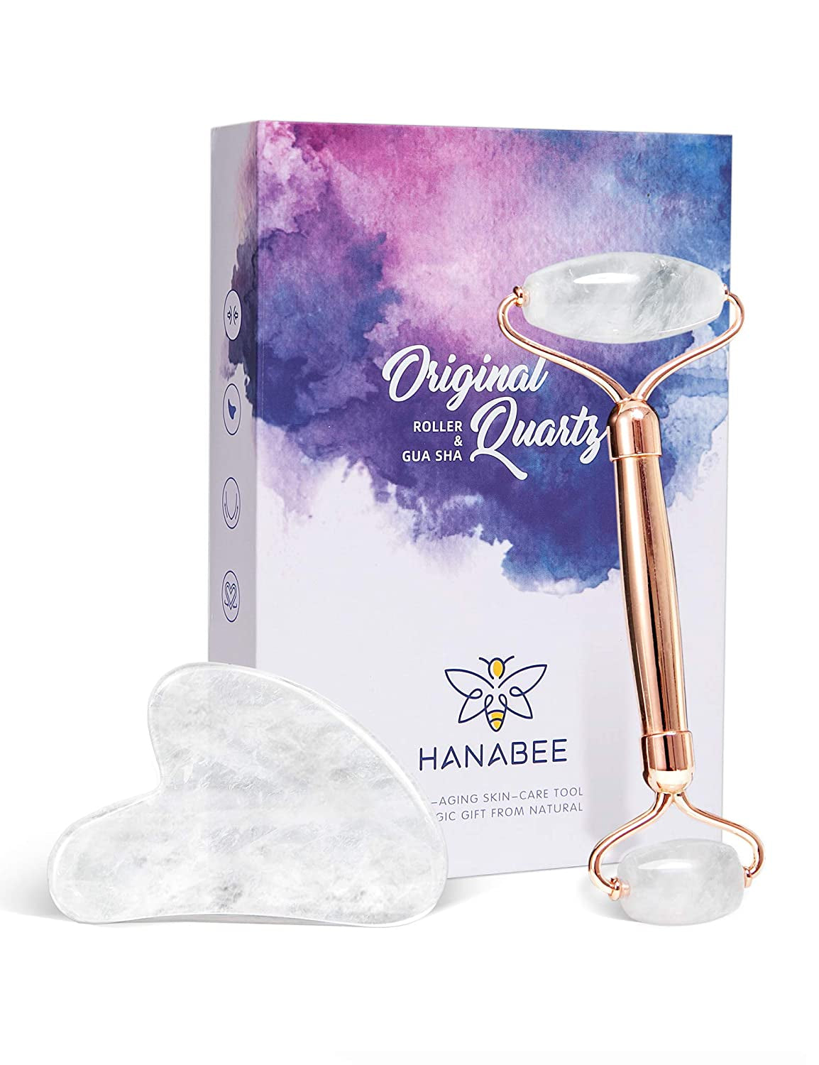 Gua Sha Jade Roller,Rose Quartz Face Roller Skin Care Tools,Beauty Facial Massager,Eye Roller for Puffy Eyes,Self Care Gifts for Women,Hanabee Skincare Sets & Kits (Moonstone) Health & Beauty > Personal Care > Cosmetics > Cosmetic Tools > Skin Care Tools HANABEE White Quartz  