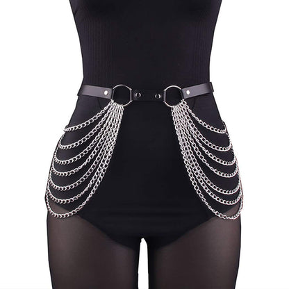 Reetan Punk Waist Chain Leather Layered Belly Body Chains Ring Belt Waist Chains Rave Party Body Jewelry Accessories for Women and Girls Apparel & Accessories > Jewelry > Body Jewelry REETAN   
