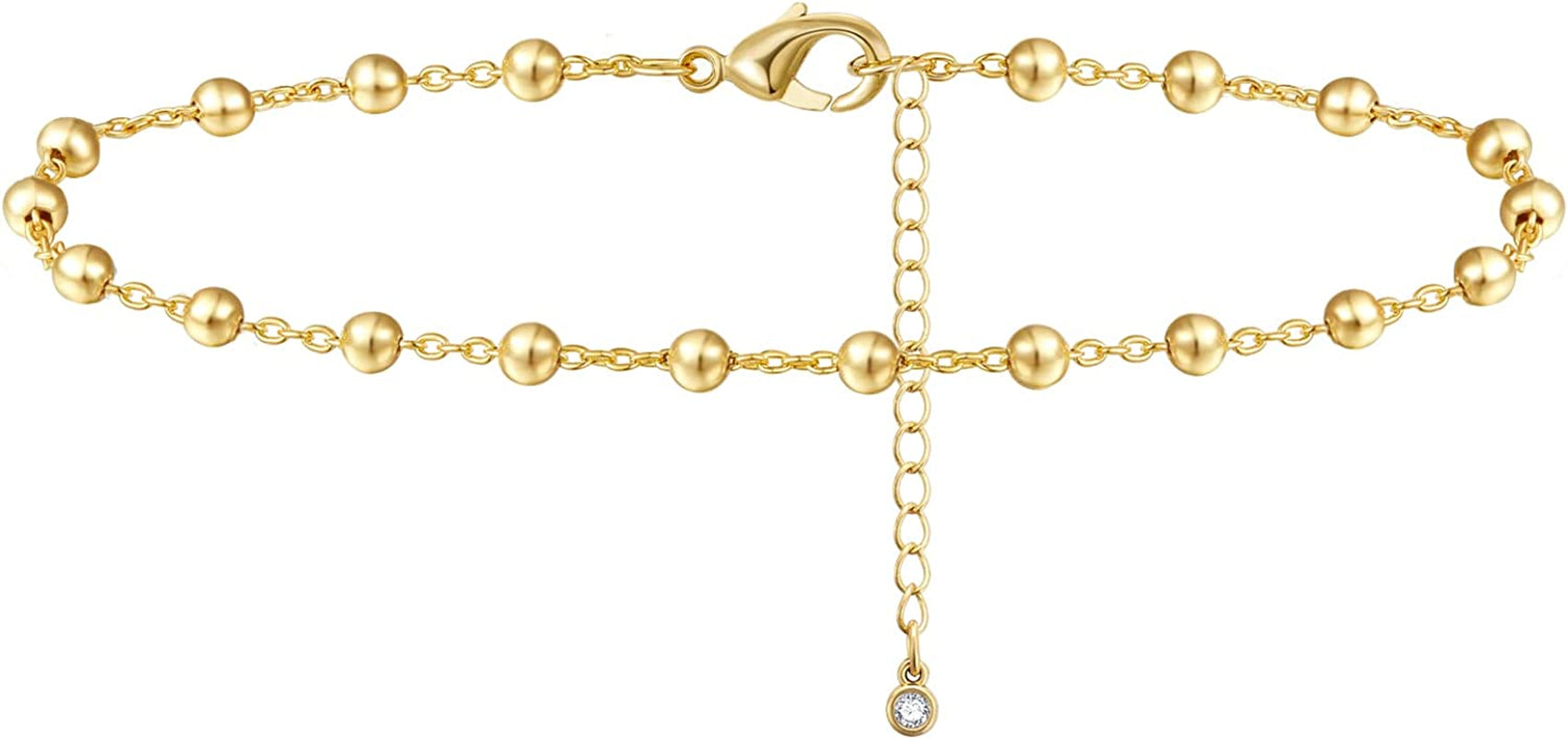 Kissyan Gold Ankle Bracelets for Women, Dainty 14K Gold Plated Anklets Cuban Link Chain Ankles Adjustable Snake Tennis Anklet Bracelet Tiny Beach Foot Jewelry Gifts for Women Girls Apparel & Accessories > Jewelry > Anklets KissYan Gold-beaded anklet  