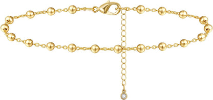 Kissyan Gold Ankle Bracelets for Women, Dainty 14K Gold Plated Anklets Cuban Link Chain Ankles Adjustable Snake Tennis Anklet Bracelet Tiny Beach Foot Jewelry Gifts for Women Girls Apparel & Accessories > Jewelry > Anklets KissYan Gold-beaded anklet  