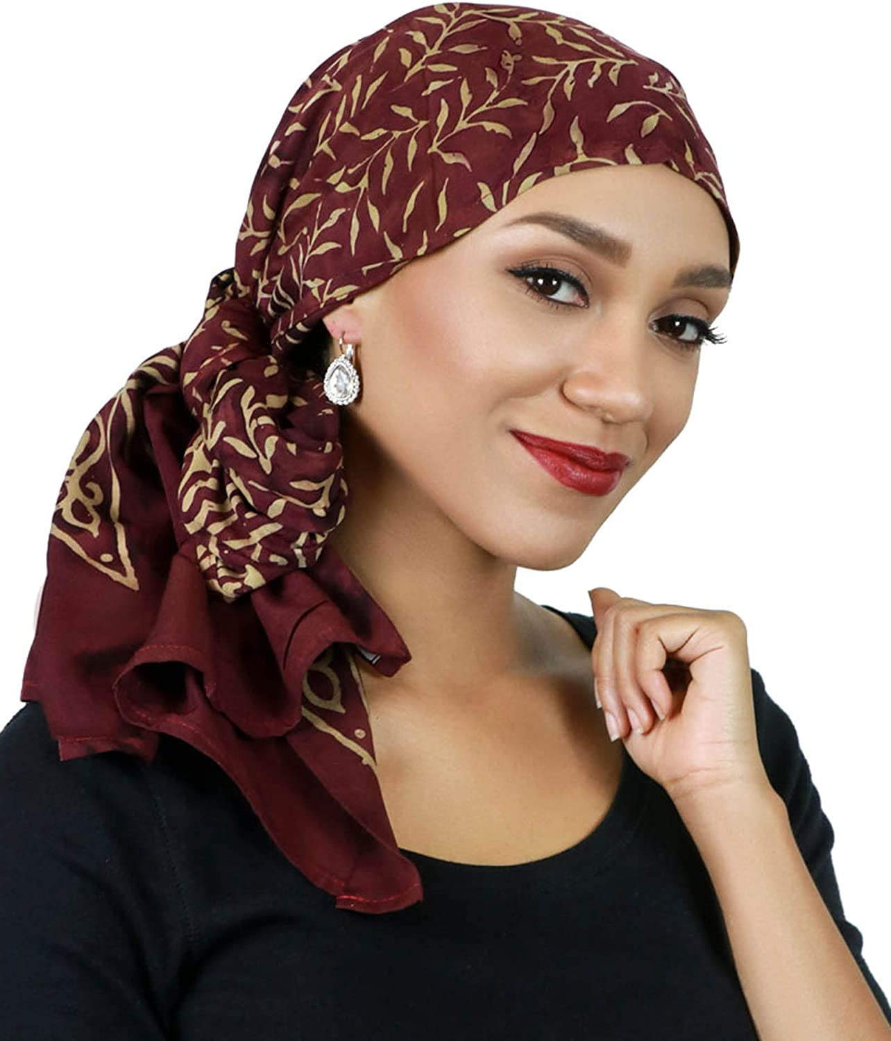 Hats, Scarves & More Headscarf Head Wrap for Women Chemo Headwear Cancer Scarf Head Covering Bali Batik 15 X 60 Inches Apparel & Accessories > Clothing Accessories > Headwear Hats Scarves & More Burgundy Leaf  