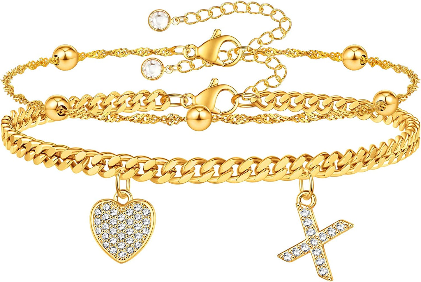 Gold Ankle Bracelets for Women 14K Gold Plated Heart Initial Cuban Link Anklets for Women Charm Gold Anklet for Women Summer Bracelets for Teen Girls Women Anklets Jewelry Apparel & Accessories > Jewelry > Anklets BRIJEWLIC X  