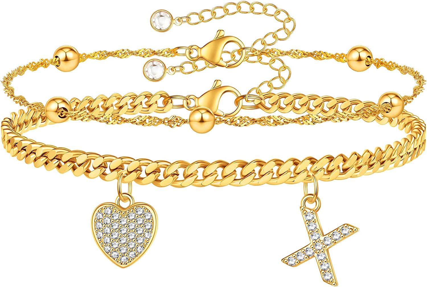 Gold Ankle Bracelets for Women 14K Gold Plated Heart Initial Cuban Link Anklets for Women Charm Gold Anklet for Women Summer Bracelets for Teen Girls Women Anklets Jewelry Apparel & Accessories > Jewelry > Anklets BRIJEWLIC X  