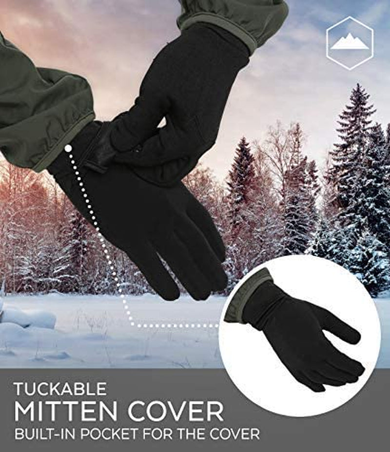 Running Mitten Gloves with Touch Screen - Winter Glove Liners with Convertible Mittens Cover for Texting, Cycling & Driving - Thin, Lightweight, Warm Cold Weather Thermal Sports Gloves for Men & Women Apparel & Accessories > Clothing Accessories > Gloves & Mittens Tough Outdoors   