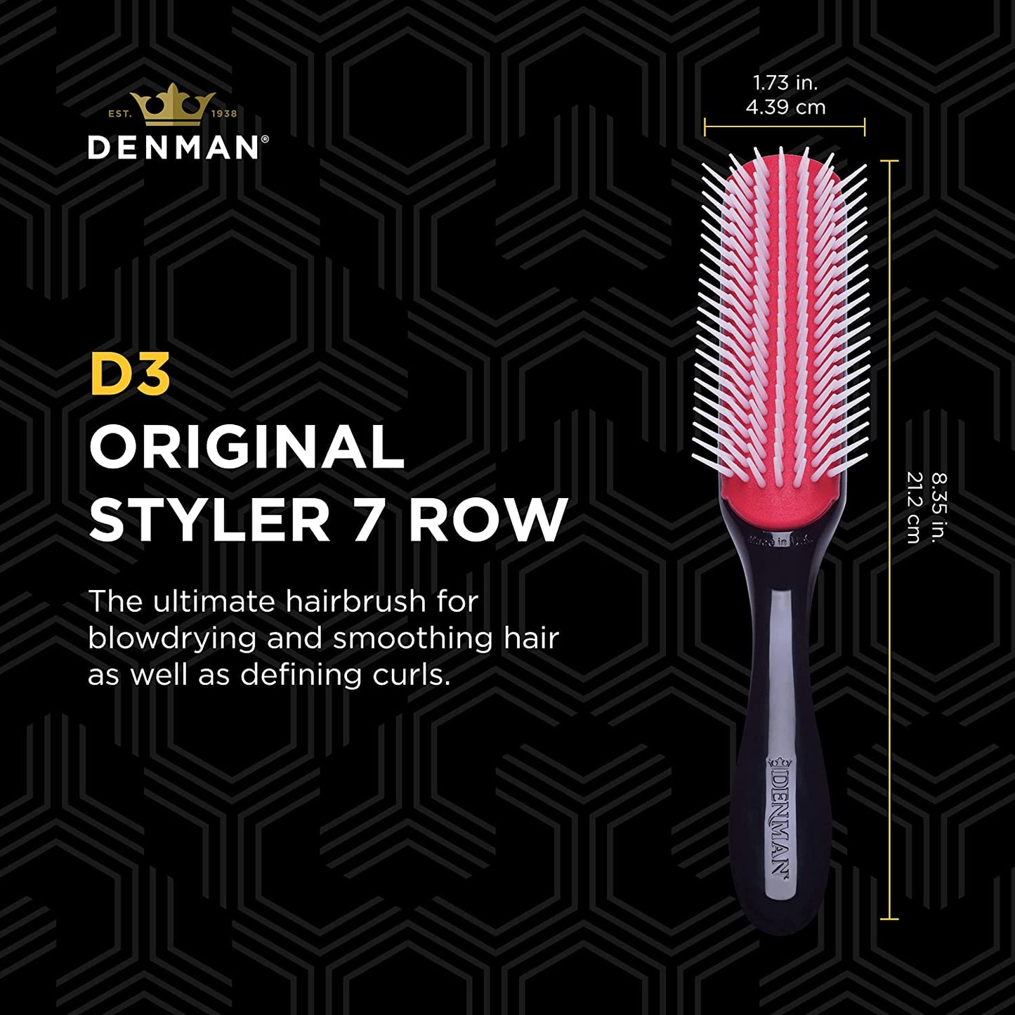 Denman Hair Brush for Curly Hair D3 (Black) 7 Row Classic Styling Brush for Detangling, Separating, Shaping and Defining Curls Health & Beauty > Personal Care > Hair Care Denman   