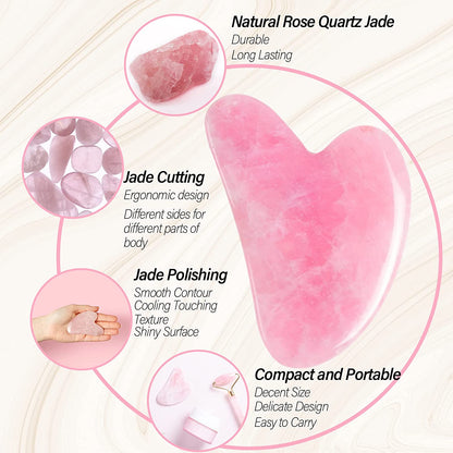 EYEKESHE Gua Sha Massage Tool with Quartz Pendent Necklace, Unique Gifts for Women, Natural Pink Jade Stone SPA Acupuncture Therapy Trigger Point Treatment, Rose Quartz Facial Scraping Tool Health & Beauty > Personal Care > Cosmetics > Cosmetic Tools > Skin Care Tools EYEKESHE   