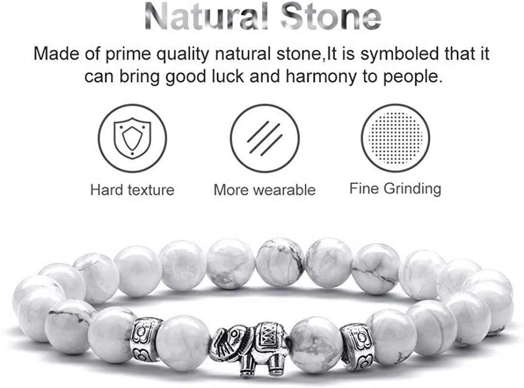 Gifts for Women Elephant Bracelet, 8Mm Natural White Howlite Bracelets for Women Men Stress Relief Yoga Bracelet Bead Bracelets for Women Elephant Gifts for Women Girls Apparel & Accessories > Jewelry > Bracelets M MOOHAM   