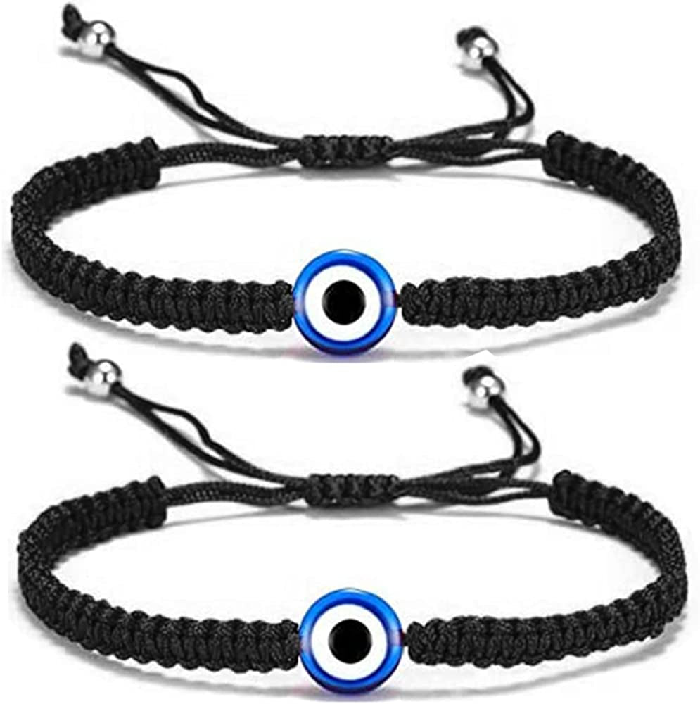 Handmade String Evil Eye Bracelet for Women Men Girls Boys Black Red Thread Adjustable Bracelets Minimalist Jewelry Apparel & Accessories > Jewelry > Bracelets kelistom 02. black one eye-2pcs  