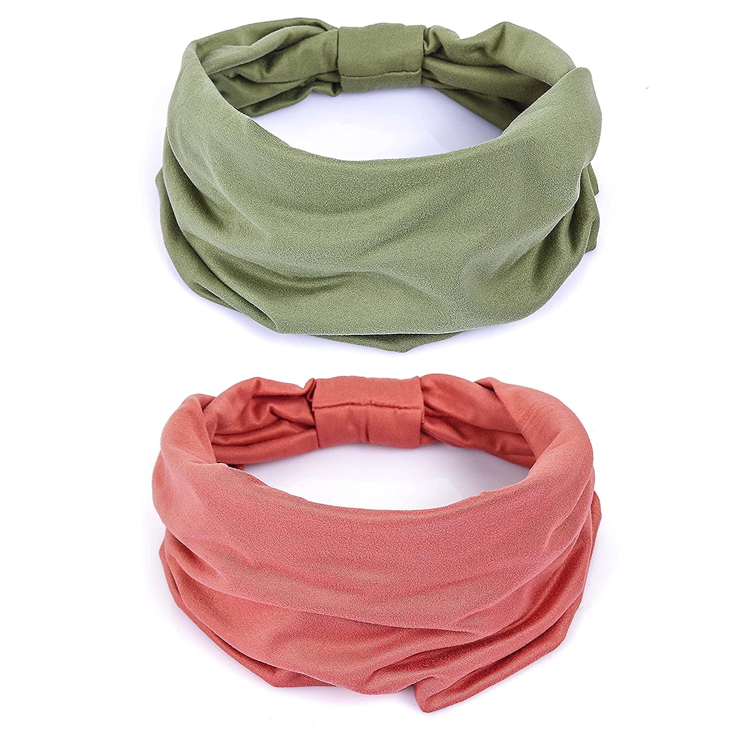 Gili 6 Pack Wide Headbands for Women Non Slip Soft Elastic Hair Bands Yoga Running Sports Workout Gym Head Wraps , Knotted Cotton Cloth African Turbans Bandana ( with 6 Pcs Hair Ties) Apparel & Accessories > Clothing Accessories > Bandanas & Headties GILI 2 Color (Green+Pink)  