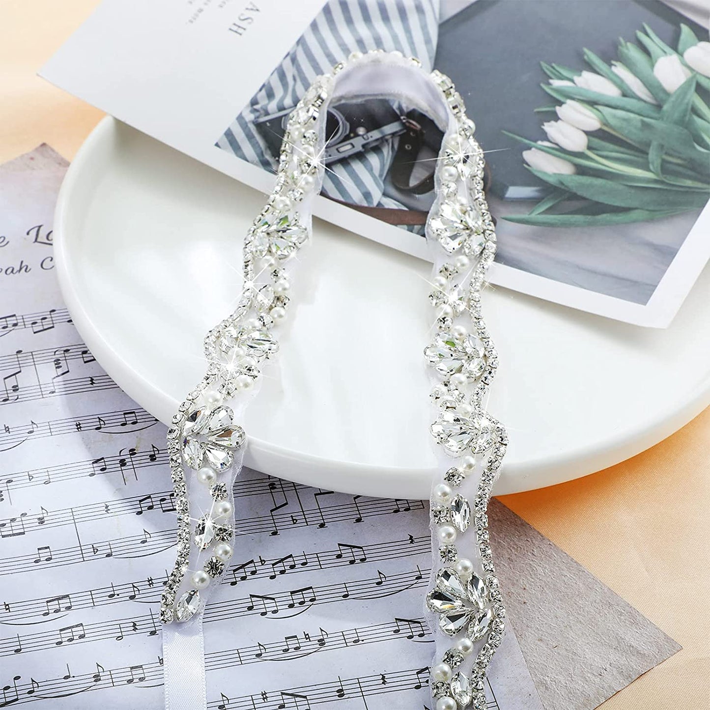 Bling Handmade Rhinestone Bridal Belt Crystal Diamond Wedding Belt Ribbon Sash Apparel & Accessories > Clothing Accessories > Belts Geyoga   