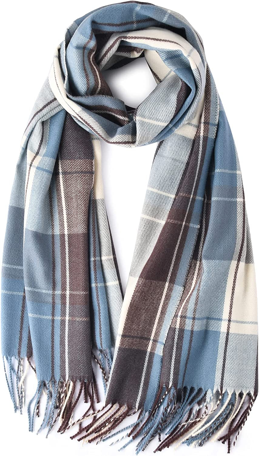Winter Scarf for Women Shawl Cashmere Feel Tassel Plaid Large Oversized Scarves Wraps Apparel & Accessories > Clothing Accessories > Scarves & Shawls KYLIE MAX New Blue  