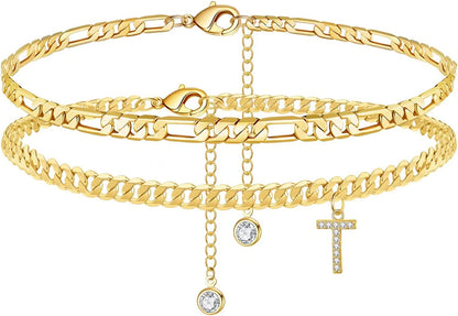 Initial Ankle Bracelets for Women, 14K Gold Plated Layered Initial Cubic Zirconia Ankle Bracelets Dainty Beach Letter Initial Anklet A-Z Gold Anklets for Women Teen Girls Foot Jewelry Gifts Apparel & Accessories > Jewelry > Anklets IEFSHINY T  