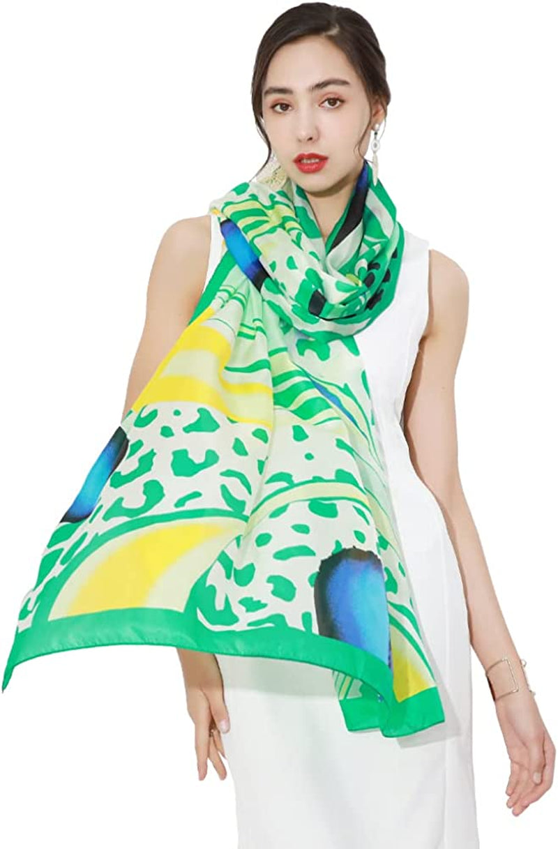 DANA XU Long Silk Fashion Oblong Floral Oversize Soft Scarf Wedding Shawls Beach Wraps Bandana Scarves for Women Apparel & Accessories > Clothing Accessories > Scarves & Shawls DANA XU 26 Green  