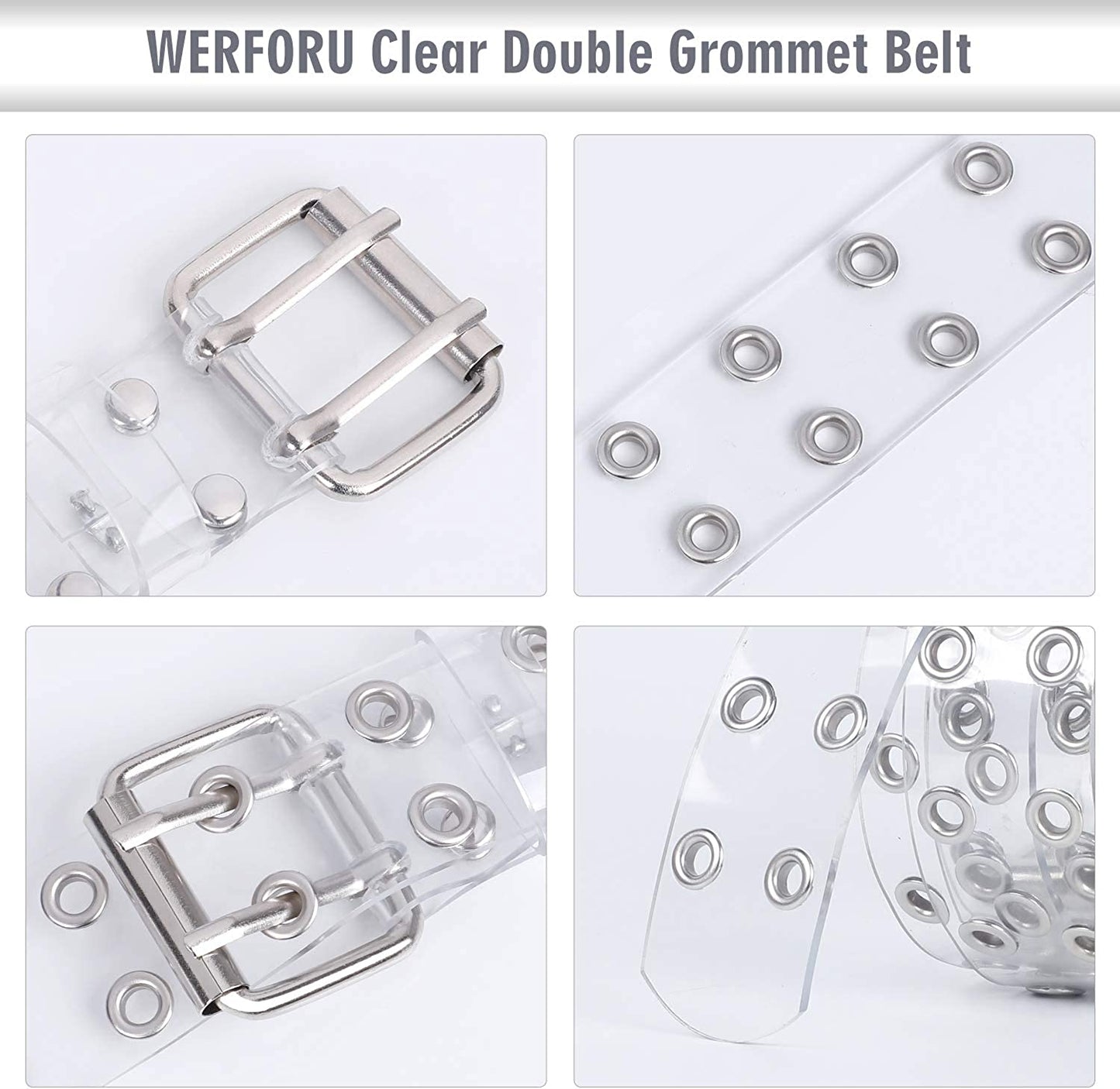 WERFORU 2 Pack Double Grommet Belt PU Leather Punk Belt for Women Jeans Apparel & Accessories > Clothing Accessories > Belts WERFORU   