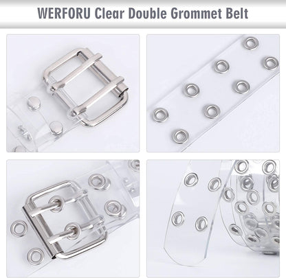 WERFORU 2 Pack Double Grommet Belt PU Leather Punk Belt for Women Jeans Apparel & Accessories > Clothing Accessories > Belts WERFORU   