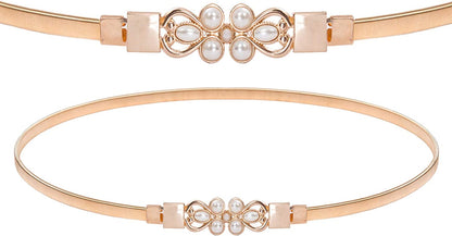 GRACE KARIN Women Skinny Metal Cinch Belt Gold Waistband Elastic Waist Belt CL633 Apparel & Accessories > Clothing Accessories > Belts GRACE KARIN Gold-pearl Medium 