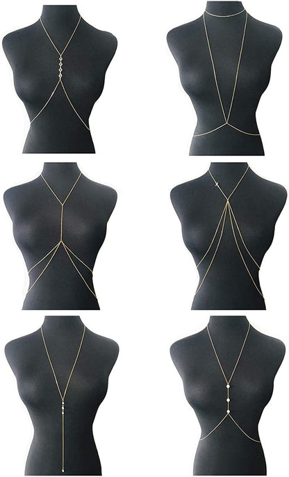 Tornito 4-8Pcs Sexy Body Chain Belly Waist Chain Necklace Summer Beach Crossover Bikini Bra Body Jewelry for Women Gold Tone Apparel & Accessories > Jewelry > Body Jewelry Tornito B1:6pcs, Gold Tone  