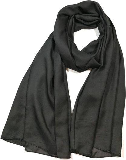 Shanlin Silk Feel Long Satin Patterned & Solid Color Scarves for Women in Gift Box Apparel & Accessories > Clothing Accessories > Scarves & Shawls Shanlin Solid Color: Black  