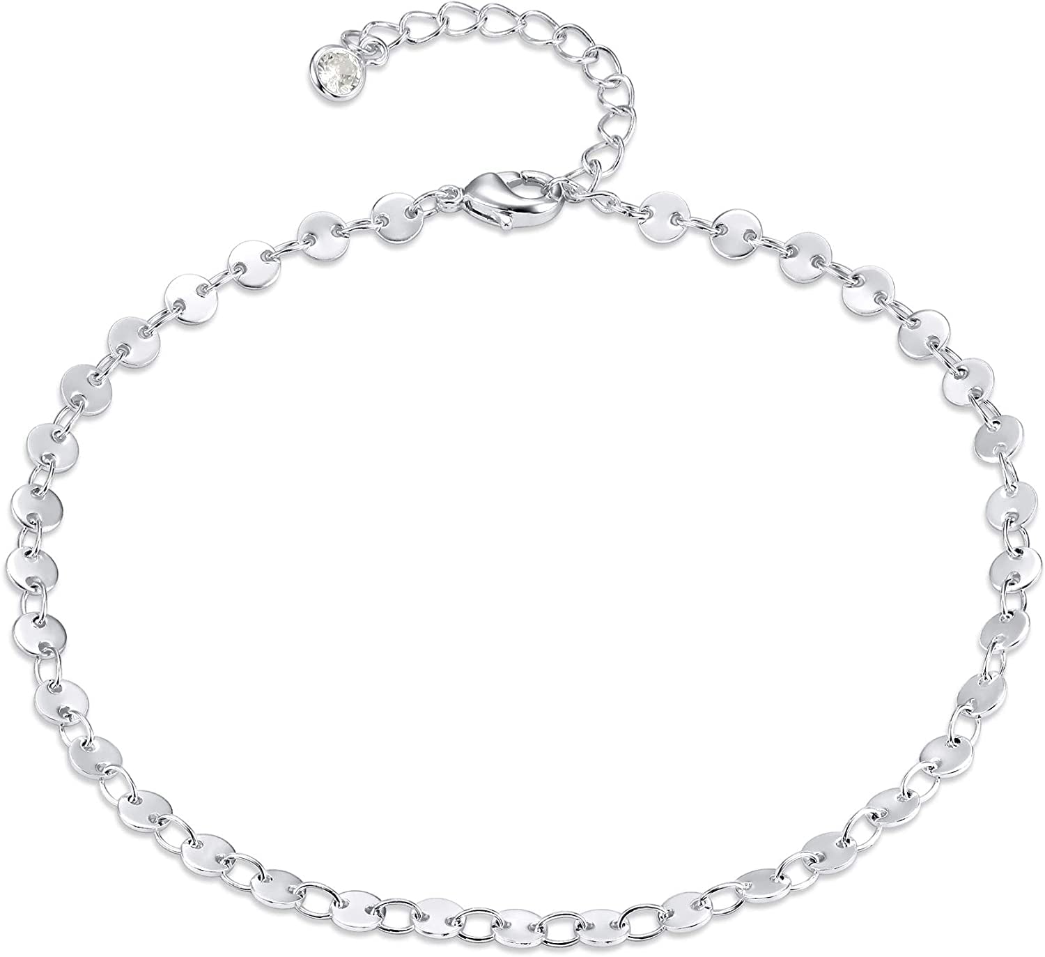 Women Dainty Anklet,14K Gold Plated Satellite Anklet Double Layered Cute Beads Chain Tassel Coin Disc Heart Summer Ankle Bracelet Boho Beach Foot Chain Apparel & Accessories > Jewelry > Anklets Befettly Coin Silver  