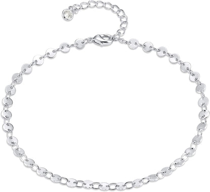 Women Dainty Anklet,14K Gold Plated Satellite Anklet Double Layered Cute Beads Chain Tassel Coin Disc Heart Summer Ankle Bracelet Boho Beach Foot Chain Apparel & Accessories > Jewelry > Anklets Befettly Coin Silver  