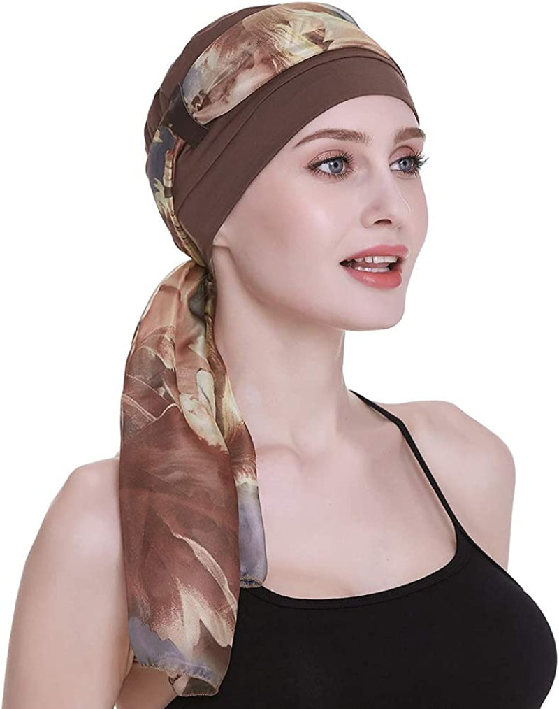 Elegant Chemo Cap with Silky Scarfs for Cancer Women Hair Loss Sleep Beanie Apparel & Accessories > Clothing Accessories > Headwear FocusCare   