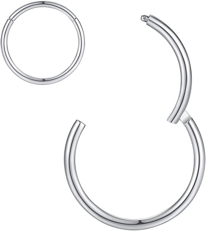 ORANGELOVE Hypoallergenic Nose Rings 20G 18G 16G 14G 12G 10G 8G 316L Surgical Steel Septum Jewelry Hinged Segment Ring Body Piercing Nose Hoop Lip Rings Nose Helix Cartilage Rook Earrings Apparel & Accessories > Jewelry > Rings ORANGELOVE 2pcs 18g 6mm Silver  