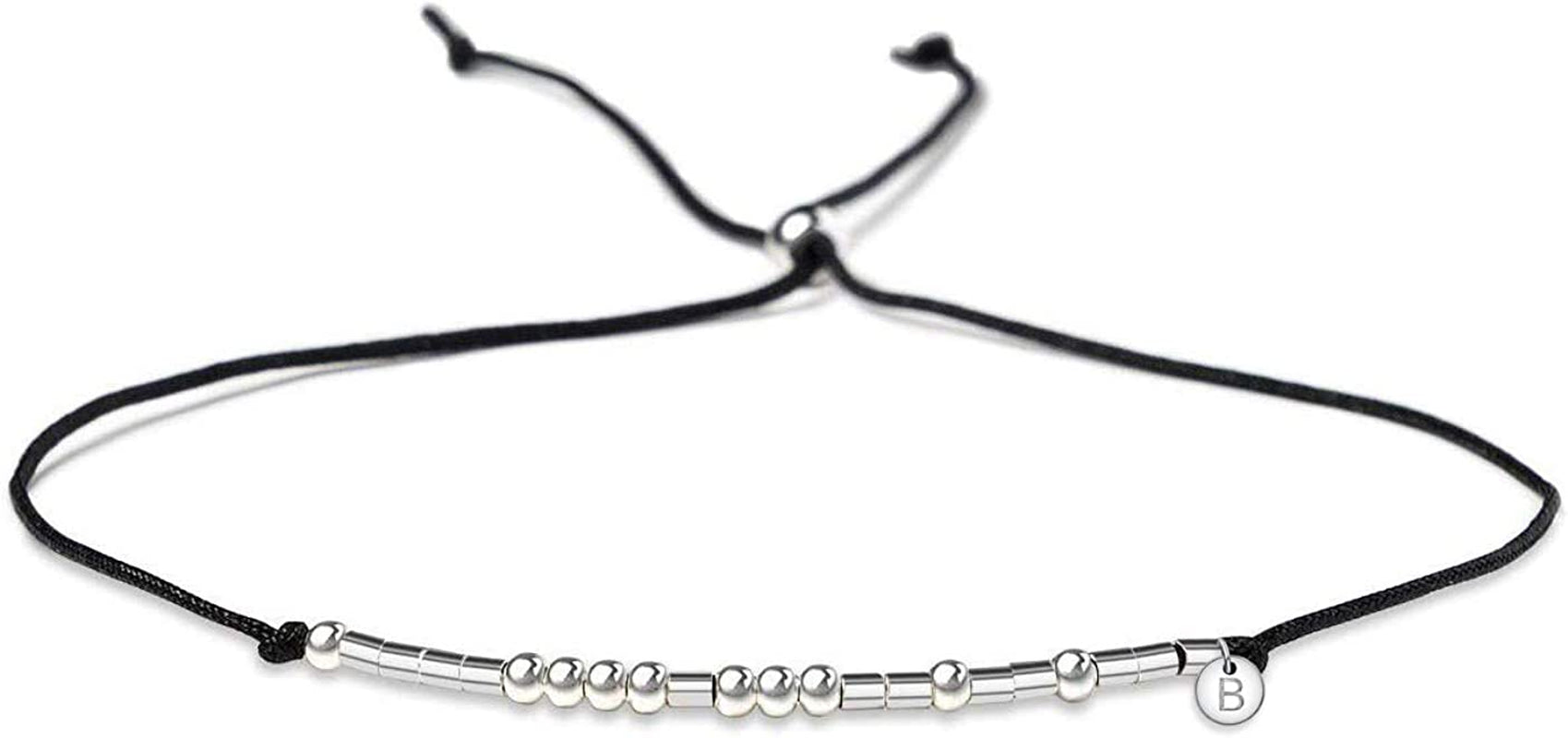 Lcherry Unbiological Sister Morse Code Bracelet Initial a to Z Disc Charm Morse Code Bracelet Beads on Adjustable Silk Cord Inspirational Gift for Women Apparel & Accessories > Jewelry > Bracelets Lcherry   