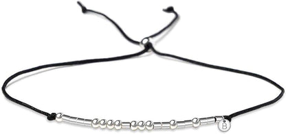 Lcherry Unbiological Sister Morse Code Bracelet Initial a to Z Disc Charm Morse Code Bracelet Beads on Adjustable Silk Cord Inspirational Gift for Women Apparel & Accessories > Jewelry > Bracelets Lcherry   