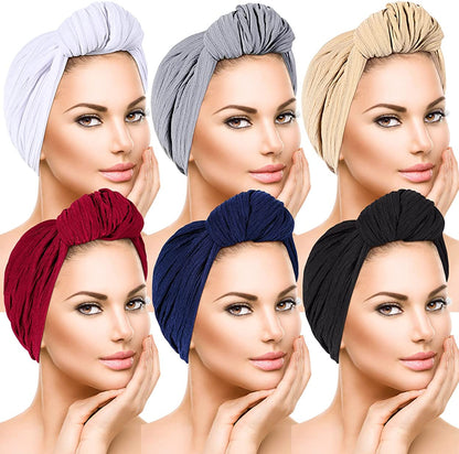 Women Turbans and Head Wraps,Skull-Caps,African Turban Flower Knot Pre-Tied Bonnet Beanie Cap for Women Apparel & Accessories > Clothing Accessories > Headwear DANMY Gray/Khaki/Navy/Black/Red/White -6pcs Large 