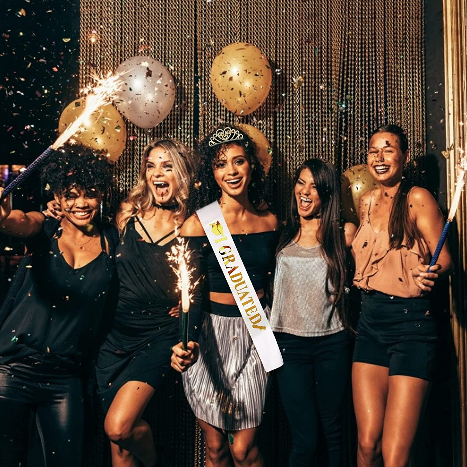 CAVETEE Gold Graduate Crown and Sash Congratulations Graduate 2022 Grad Party Decorations 2022 Graduate Crowns for Women Grad Tiara and I Graduated Sash for Women Grad Cap Decorations Grad Cap Topper Apparel & Accessories > Clothing Accessories > Sashes CAVETEE   