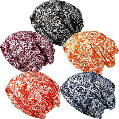 SATINIOR 5 Pieces Women'S Slouchy Beanie Hat Baggy Skull Sleep Cap Turban Headwear Apparel & Accessories > Clothing Accessories > Headwear SATINIOR Paisley Style  