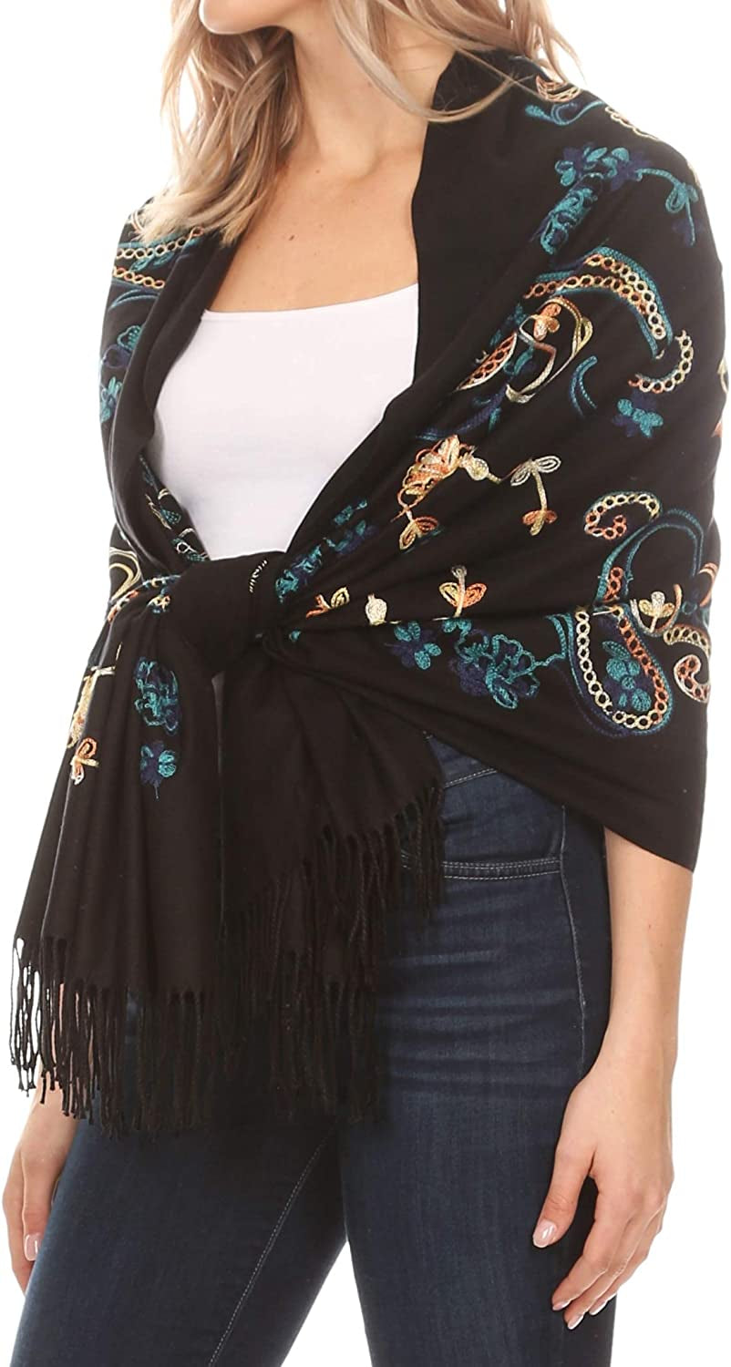 Sakkas Ginata Women'S Large Casual Super Soft Embroidery Scarf Shawl Wrap Stole Apparel & Accessories > Clothing Accessories > Scarves & Shawls Sakkas   
