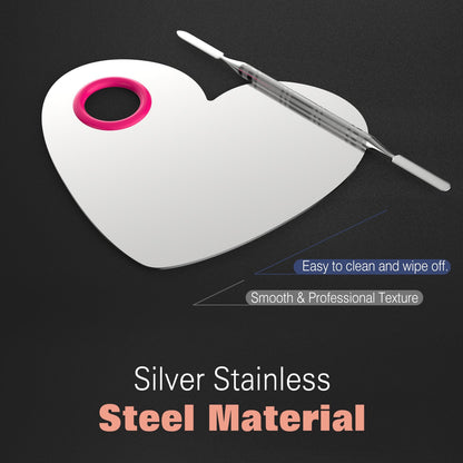 Luxspire Professional Makeup Palette Stainless Steel Heart Cosmetics Foundation Nail-Art Mixing Blending Make up Tools with Spatula for Eye Shadow, Eyelash, Lipsticks, Nail Art Health & Beauty > Personal Care > Cosmetics > Cosmetic Tools > Makeup Tools Luxspire   