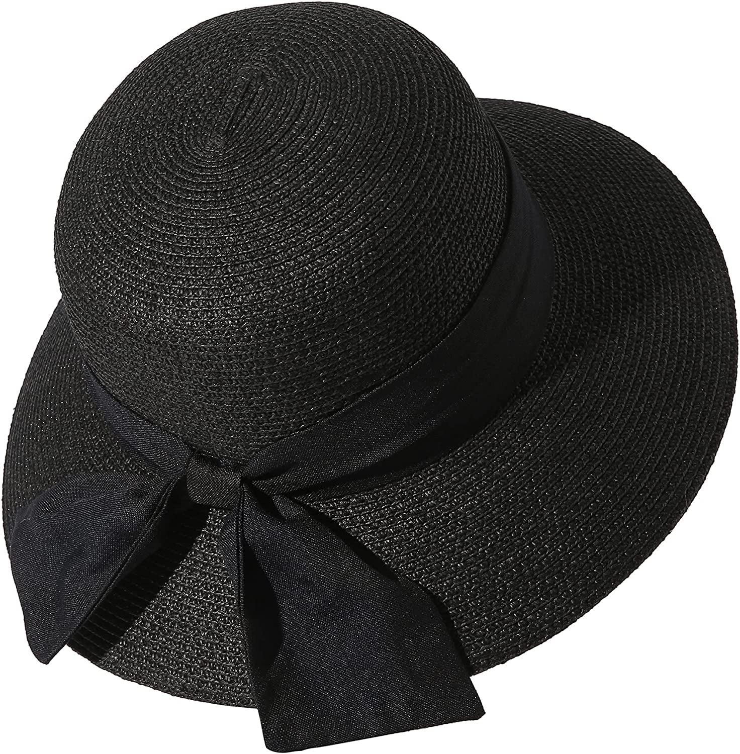 Lanzom Summer Sun Hats for Women Lady Wide Brim Straw Hat Beach Hat UPF Foldable Packable Cap for Travel Outdoor Apparel & Accessories > Clothing Accessories > Hats Lanzom Black Large 