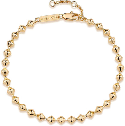MEVECCO Gold Beaded Bracelets,18K Gold Plated Handmade Cute Satellite Diamond Cut Oval and round Beads Rope Chain Dainty Bracelet for Women Apparel & Accessories > Jewelry > Bracelets Mevecco Cone chain  