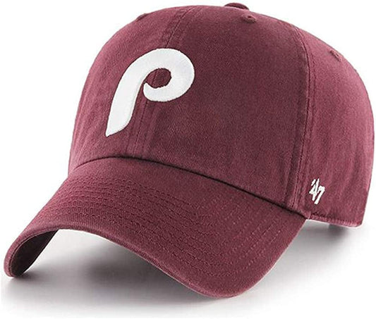 '47 Brand Philadelphia Phillies Clean up Hat Cap Dark Maroon/White Apparel & Accessories > Clothing Accessories > Hats '47   