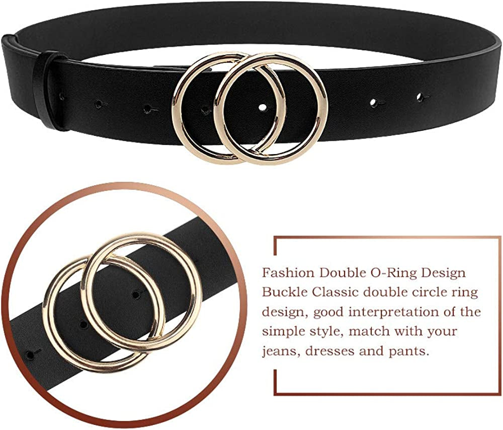 Udekit Women'S PU Leather Belt Double O Ring Soft Faux Leather Waist Belt Apparel & Accessories > Clothing Accessories > Belts Udekit   