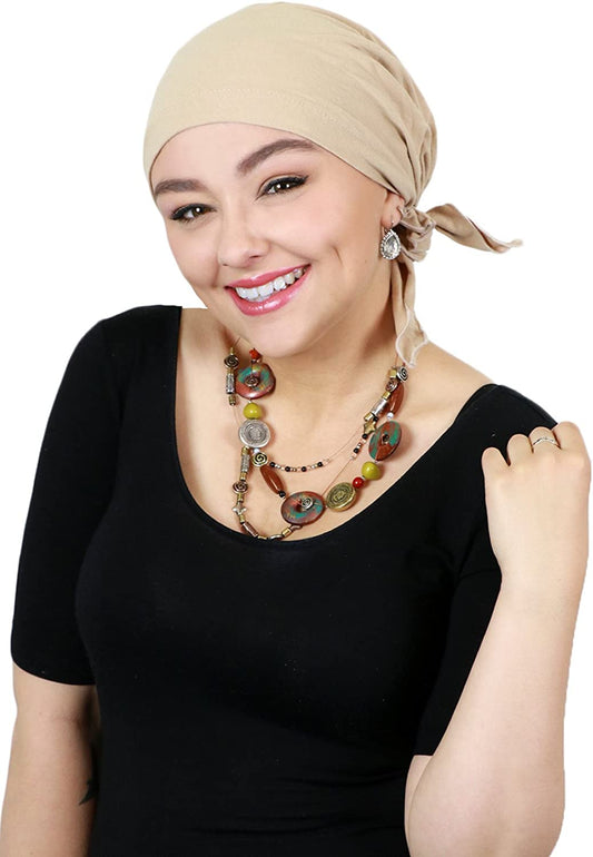 Head Scarf for Women Cancer Headwear Chemo Caps Wraps Head Coverings Cotton Scarves Celeste Apparel & Accessories > Clothing Accessories > Headwear Hats Scarves & More Beige  